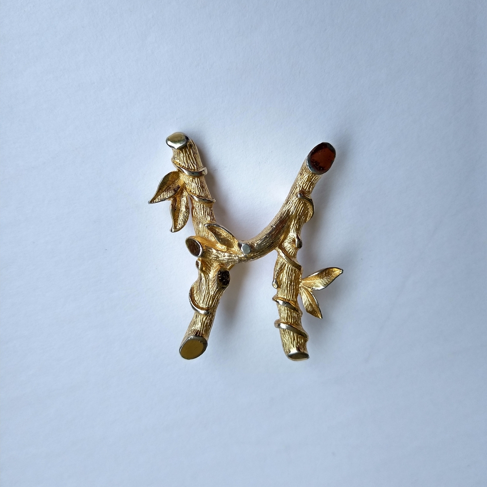 Gold Leaf Branch Brooch